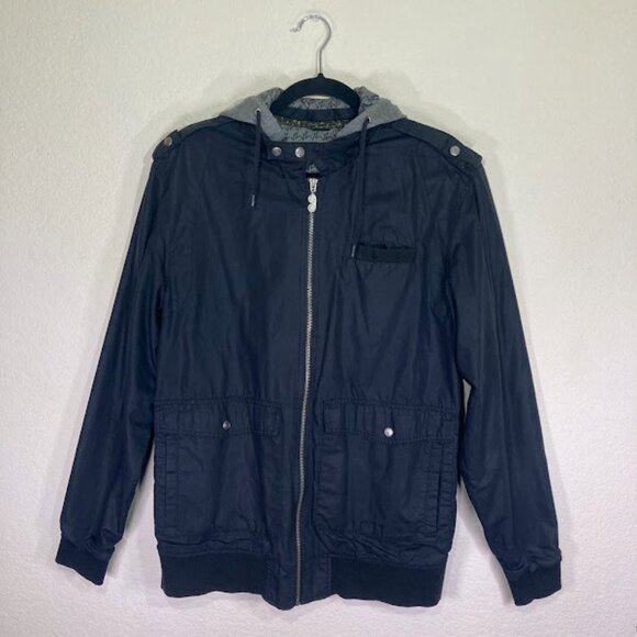 VON ZIPPER Black Removable Hood Bomber Utility Moto Streetwear Zip Up Jacket L - Picture 4 of 14